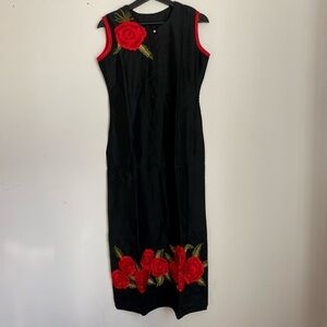 Indian Wedding Attire - Black & Red Rose Top, Ruched Ankle Pant & Chiffon Scarf